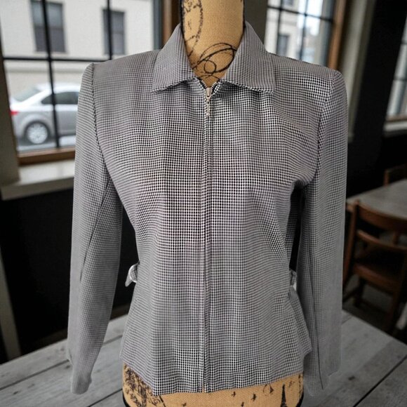 Michael Taylor Womens Houndstooth Jacket Black & White Zip Closure-S - Picture 2 of 9